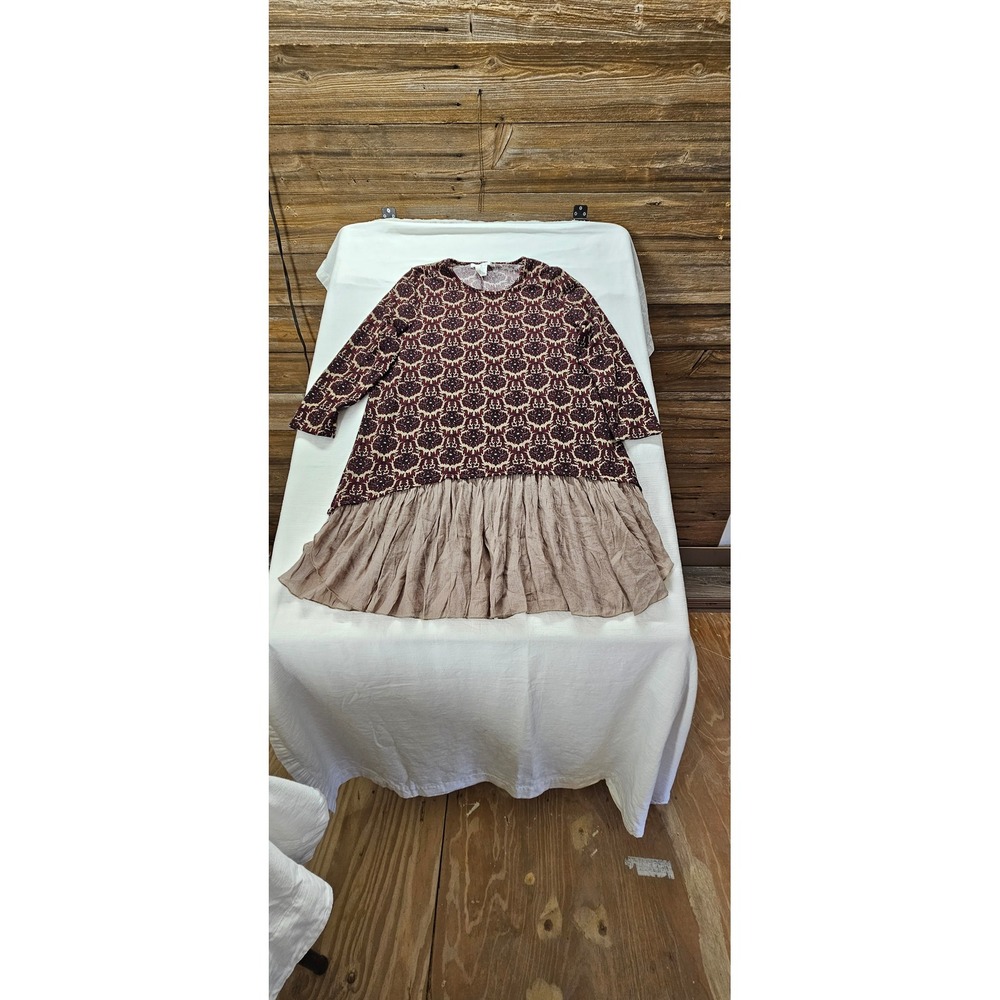 Paisley Vine Womens XL Burgundy Damask Print Ruffle Hem Tunic Top YC422B